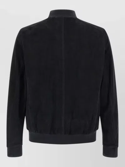 Moorer Blue Solid Mandarin Collar Jacket In Black