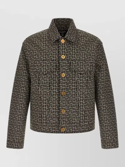Balmain Jacquard Monogram Jacket Puffer Jackets Black