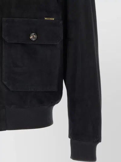Moorer Blue Solid Mandarin Collar Jacket In Black