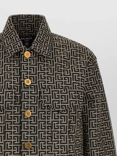 Balmain Jacquard Monogram Jacket Puffer Jackets Black