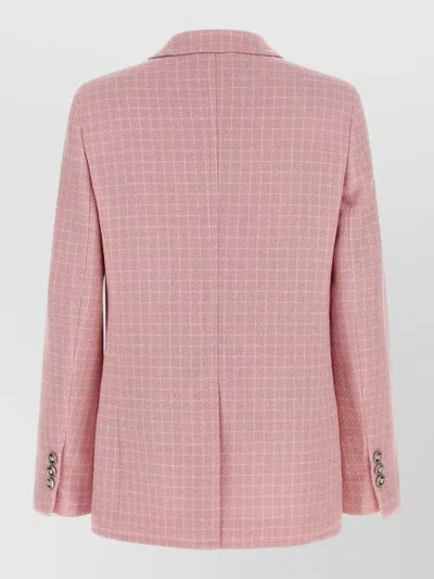 Versace Check Blazer Jacket Buttoned Cuffs Notch Lapel In Pink