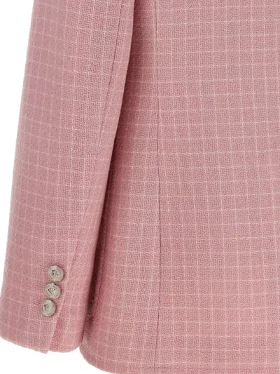 Versace Check Blazer Jacket Buttoned Cuffs Notch Lapel In Pink