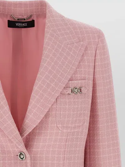 Versace Check Blazer Jacket Buttoned Cuffs Notch Lapel In Pink