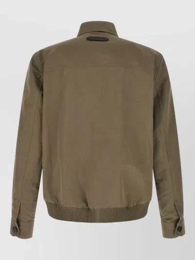 Brioni Green Solid Jacket In Brown