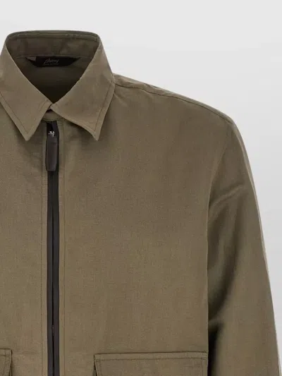 Brioni Green Solid Jacket In Brown
