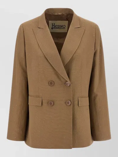 Herno Sequin Tailored Blazer Jacket Back Vent In Brown