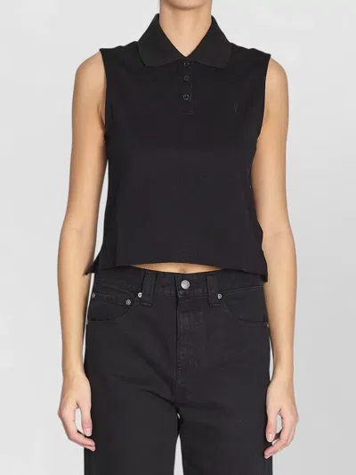 Saint Laurent Cassandre Polo Shirt In Cotton Piqu In Black