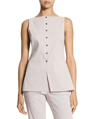 Theory Boatneck Cutaway Top In Textured Linen In White