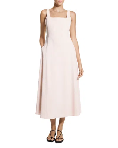 Theory Womens Warm Pink Seamed Square-neck Linen-blend Midi Dress