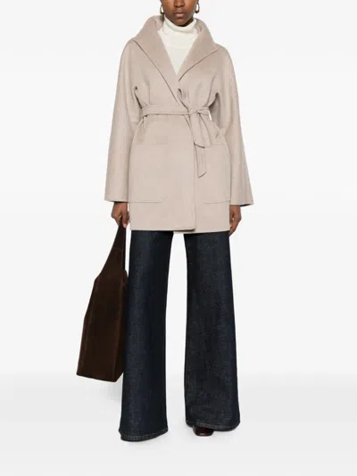 Max Mara Patch-pocket Belted Coat In Neutral