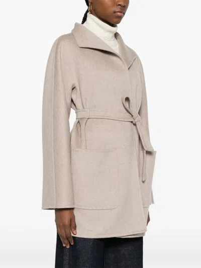 Max Mara Patch-pocket Belted Coat In Neutral