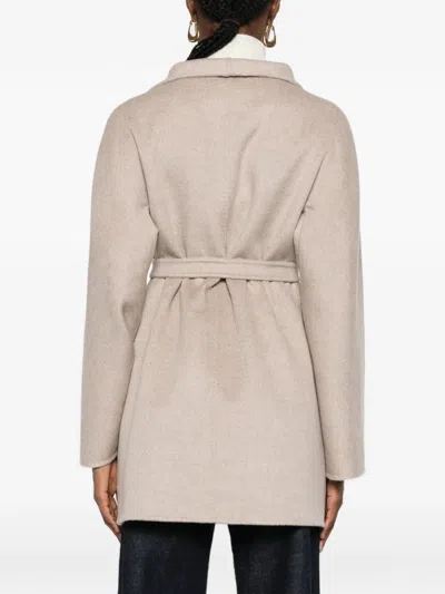 Max Mara Patch-pocket Belted Coat In Neutral
