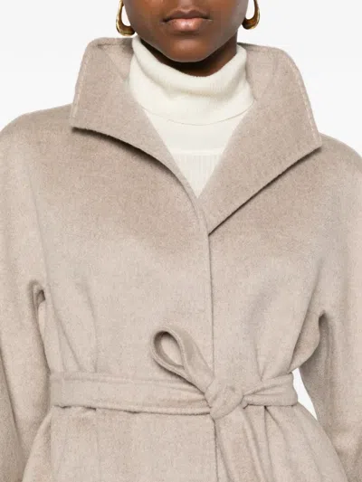 Max Mara Patch-pocket Belted Coat In Neutral