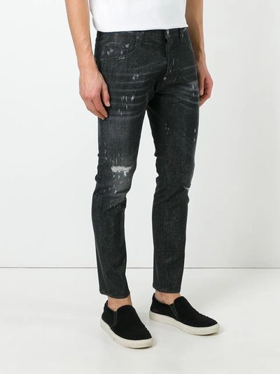 Shop Dsquared2 Skater Whiskered Microstudded Jeans In Black