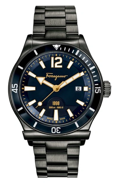 Shop Ferragamo Sport Bracelet Watch, 43mm In Grey/ Blue