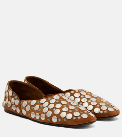 Khaite Jane Studded Suede Ballet Flats In Brown