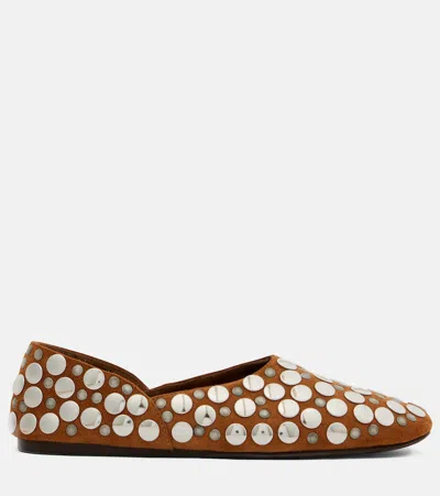 Khaite Jane Studded Suede Ballet Flats In Brown
