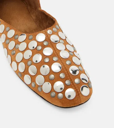 Khaite Jane Studded Suede Ballet Flats In Brown