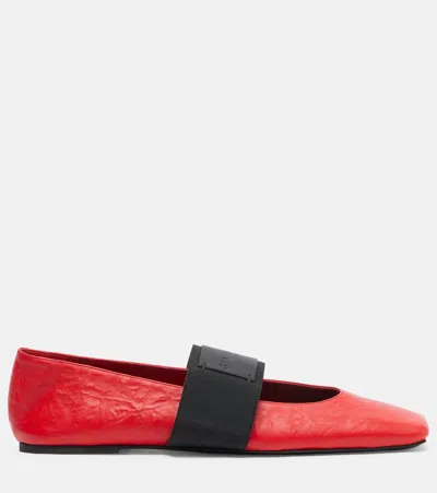 Givenchy Sliced Square Ballerinas In Textured-effect Leather In Red