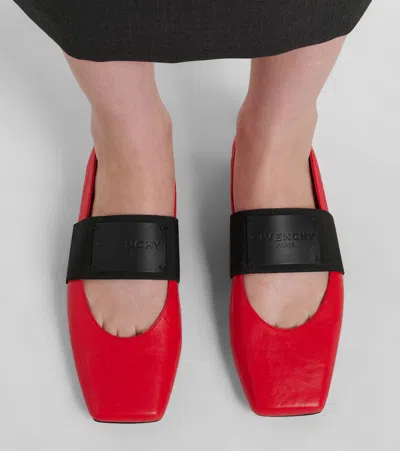Givenchy Sliced Square Ballerinas In Textured-effect Leather In Red