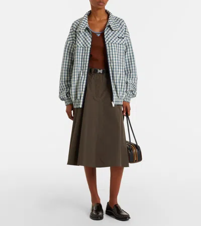 Prada Checked Cotton-blend Chambray Jacket In White