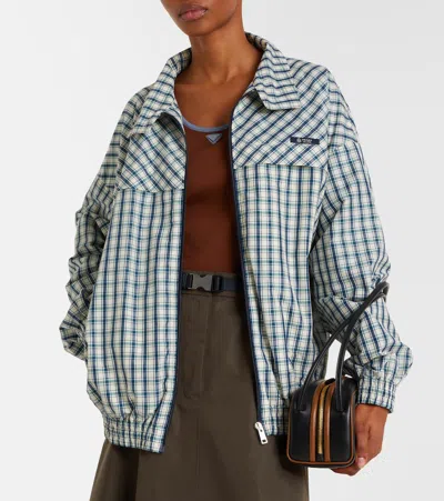Prada Checked Cotton-blend Chambray Jacket In White