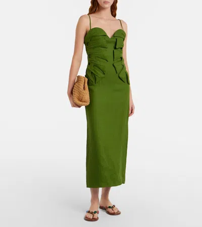 Farm Rio Monstera Leaf Linen Sleeveless Dress In Green