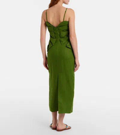 Farm Rio Monstera Leaf Linen Sleeveless Dress In Green