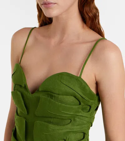 Farm Rio Monstera Leaf Linen Sleeveless Dress In Green