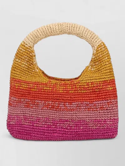 Manebi Beige Halfmoon Raffia Gradient Handbag In Pink