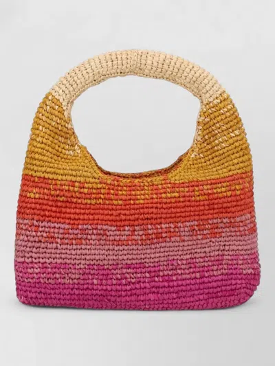 Manebi Beige Halfmoon Raffia Gradient Handbag In Pink