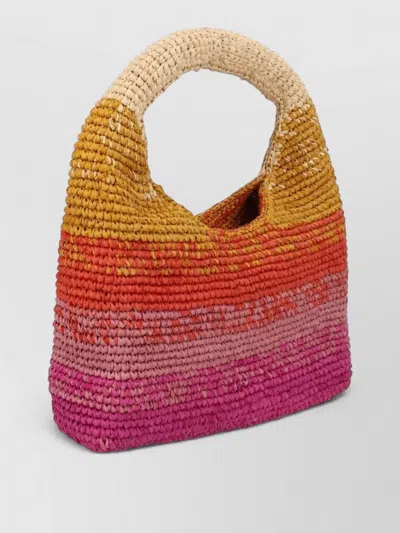 Manebi Beige Halfmoon Raffia Gradient Handbag In Pink