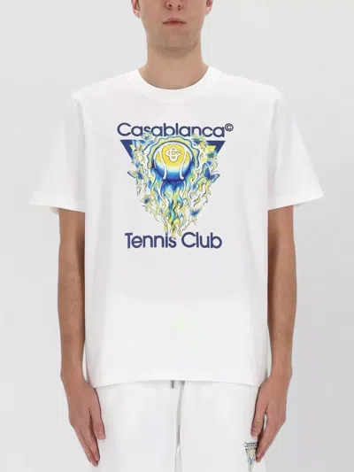 Casablanca Men White Crewneck T-shirt With Logo Print On The Front In Cotton Man