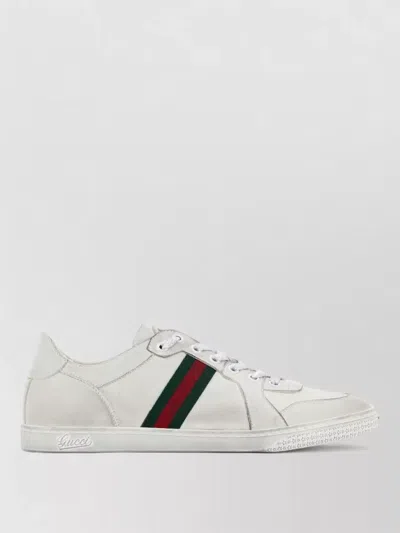 Gucci Leather Stretch Lace Up Sneakers Signature Stripe In Multi
