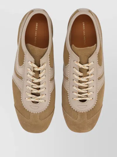 Dries Van Noten Women Beige Low-top Sneakers With Two-tone Lace-up In Suede Woman In Neutral