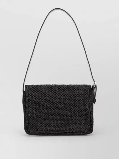 Manebi Shoulder Bag Adjustable Strap Woven Texture In Black