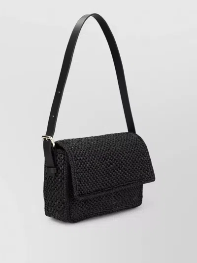 Manebi Shoulder Bag Adjustable Strap Woven Texture In Black
