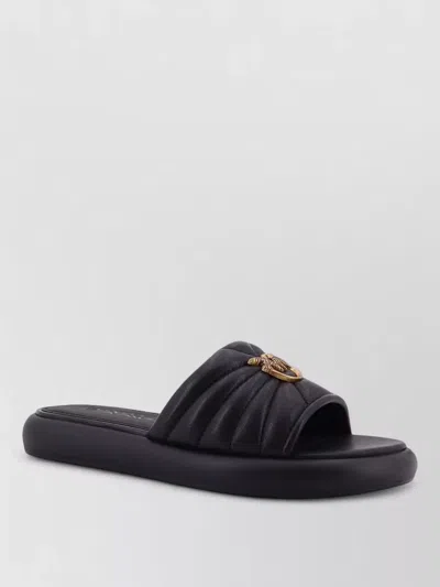 Pinko Fiona Black Slides With Chunky Design And Love Birds Logo Plaque In Leather Woman
