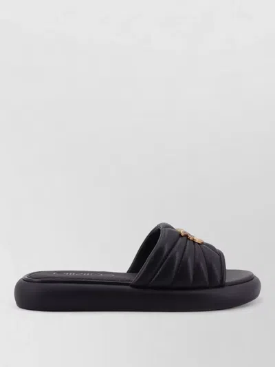 Pinko Fiona Black Slides With Chunky Design And Love Birds Logo Plaque In Leather Woman