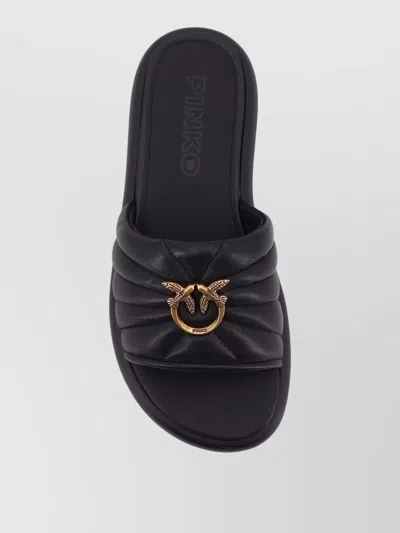 Pinko Fiona Black Slides With Chunky Design And Love Birds Logo Plaque In Leather Woman