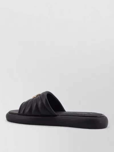 Pinko Fiona Black Slides With Chunky Design And Love Birds Logo Plaque In Leather Woman