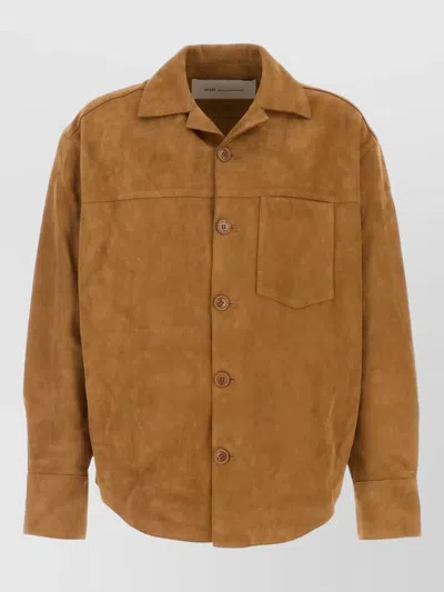 Ami Alexandre Mattiussi Suede Oversize Shirt Long Sleeves Chest Pocket In Brown