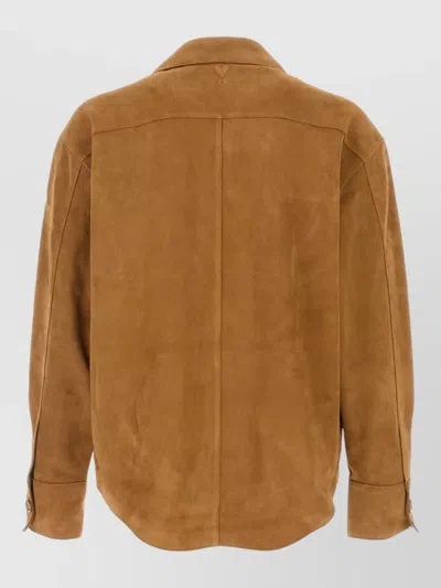 Ami Alexandre Mattiussi Suede Oversize Shirt Long Sleeves Chest Pocket In Brown