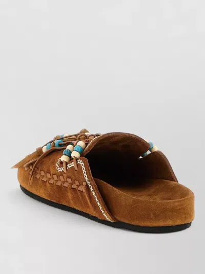 Alanui Journey Beaded Braided Flat Open Toe Slides In Brown