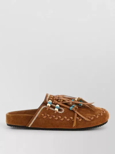 Alanui Journey Beaded Braided Flat Open Toe Slides In Brown