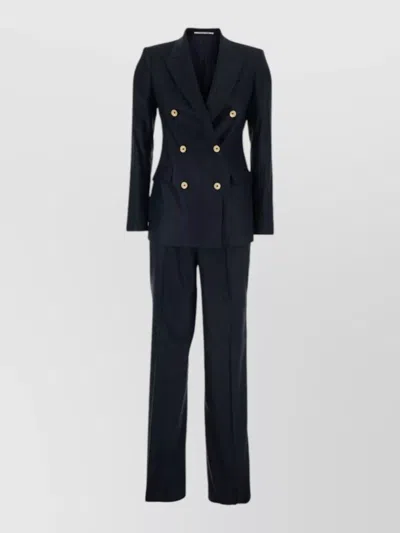 Tagliatore Linen Double Breasted Suit Gold Buttons In Blue