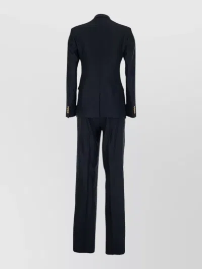 Tagliatore Linen Double Breasted Suit Gold Buttons In Blue