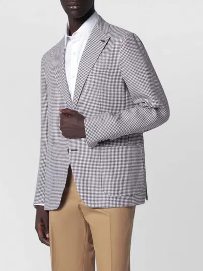Tagliatore Single-breasted Jacket With Brown Pattern In Blue