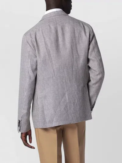 Tagliatore Single-breasted Jacket With Brown Pattern In Blue