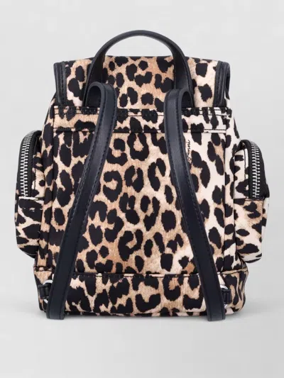 Ganni Mini Leopard Print Drawstring Backpack With Side Zip Pockets